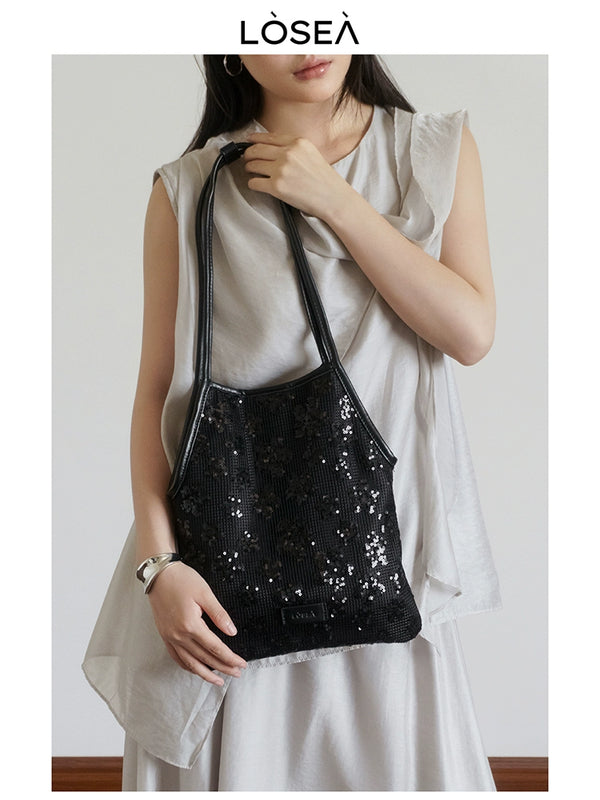 LOSEA original "broken light picking up dreams" blingbling sequined bag women's  new black shoulder bag