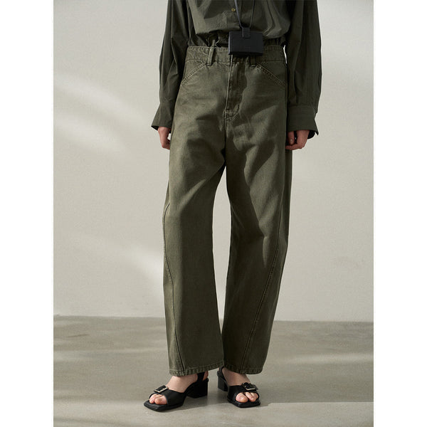 Pantalones de mezclilla lavada Asute Cimitarra de otoño nuevos pantalones versátiles y finos de cintura media y baja M7190 